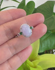 14k White Gold Natural Rich Lavender Oval Jadeite Jade Engagement Ring With Diamonds