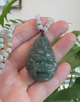 Baikalla™ "Fu Dog" (Guardian Lion) Natural Blue Green Jadeite Jade Necklace Collectibles