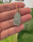 Natural Burmese Jadeite Jade Happy Buddha With 14k Yellow Gold AA Emerald Bail