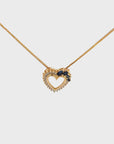 14k Yellow Gold Sapphire and Diamond Heart Pendant Necklace