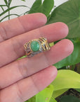 Baikalla Antique Natural Jadeite Jade Sterling Silver Gold Plated Two Tone Ring