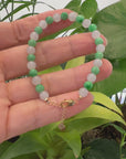 High Green Jadeite Jade Beads Bracelet With 18K Yellow Gold Clasp ( 6 mm )