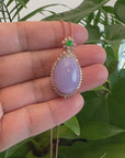 Baikalla High-end 18k Rose Gold Burmese Lavender Jadeite Jade Pendant Necklace with Diamond