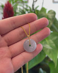 18K Yellow Gold "Good Luck Button" Necklace Ice Jadeite Jade Pendant Necklace