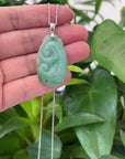 Natural Light Green Jadeite Jade Ru Yi Pendant Necklace With Sterling Silver Bail