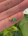 18k Rose Gold Jadeite Jade Diamond Pendant Necklace Ginkgo Leaf