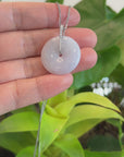 14K White Gold "Good Luck Button" Necklace Ice Lavender Jadeite Jade Pendant Necklace