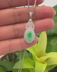 Natural Unique Jadeite Jade Lucky Bottle Necklace with 14k White Gold Bail