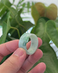 Natural Burmese Green Jadeite Jade Bend Men's Ring