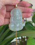 "Goddess of Compassion" 14k Yellow Gold Genuine Burmese Jadeite Jade Guanyin Necklace