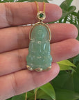 Baikalla 14k "Goddess of Compassion" Genuine Burmese Jadeite Jade Guanyin Necklace