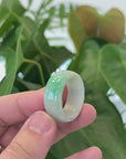 Natural Burmese Green Jadeite Jade Bend Men's Ring