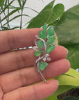 Baikalla 18K White Gold Genuine Imperial Jadeite Jade Brooch with Diamonds