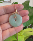 18k Rose Gold Genuine Burmese Jadeite Lucky Kou Kou Pendant Necklace With AA Ruby