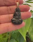 Baikalla™ 14K Yellow Gold Genuine Nephrite Black Jade " Ru Lai Buddha " Pendant Necklace