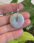 "Good Luck Button" Lavender Jadeite Jade Lucky KouKou Pendant With 14K White Gold Diamond Bail