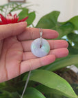 "Good Luck Button" Lavender Jadeite Jade Lucky KouKou Pendant With 14K White Gold Bail