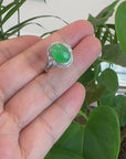 Baikalla 18k White Gold Natural Imperial Green Jadeite Jade Engagement Ring With Diamonds