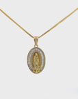 Sterling Silver Gold Plated Virgin Mary Moissanite Charm Necklace