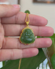 Baikalla™ "Laughing Buddha" 24k Yellow Gold Nephrite Jade Necklace Pendant