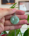 "Good Luck Button" Necklace Ice Green Jadeite Jade Pendant Necklace