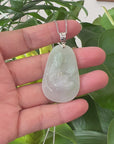 Genuine Burmese light Green Lavender Jadeite Jade Guanyin Pendant Necklace