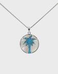 Baikalla Sterling Silver Lab-Created Blue Opal Palm Tree Bezel Pendant Necklace