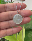 18K White Gold "Good Luck Button" Necklace Ice Green Jadeite Jade Pendant Necklace