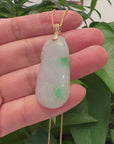 Natural Jadeite "Longevity Peach" ShouTao Necklace With 14k Yellow Gold Diamond Bail