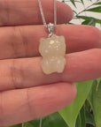 Baikalla "Lucky Kitten" White Nephrite Jade Pendant Necklace With Silver Bail