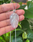 Genuine Ice Jadeite Jade Jin Zhi Yu Ye (Leaf) Necklace With White Gold Bail