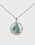 Baikalla Sterling Silver Lab-Created Blue Opal Sailboat Bezel Pendant Necklace