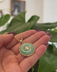 Baikalla "Good Luck Button" Necklace Green Jadeite Jade Lucky KouKou Pendant Necklace