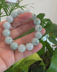 Natural Jadeite Jade Round Blue Green Large Beads Men's Bracelet (14mm)