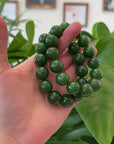 Baikalla High Quality Green Nephrite Jade Large Round Beads Men's Bracelet( 14.8mm )