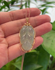 Genuine Ice Jadeite Jade Jin Zhi Yu Ye (Leaf) Necklace With Rose Gold VSI Diamond Bail