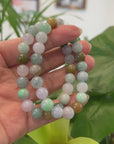 Genuine High Jadeite Jade Round Multiple Colors Beads Bracelet ( 9.5 mm)