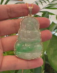 "Goddess of Compassion" 14k Yellow Gold Genuine Burmese Jadeite Jade Guanyin Necklace