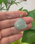 Natural Burmese Jadeite Jade Happy Buddha With 14k Yellow Gold AA Emerald Bail