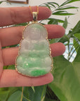 "Goddess of Compassion" 14k Yellow Gold Genuine Burmese Jadeite Jade Guanyin Necklace