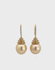 High 18k Yellow Gold Tahitian Pearl Dangle Earrings