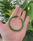 Baikalla High Genuine Fine Green Nephrite Jade Round Beads Bracelet With 18K Yellow Gold Clasp ( 6mm )