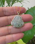 Baikalla 14K Yellow Gold Genuine Burmese Ice Jadeite Jade Buddha Pendant with VS1 Diamonds High Jewelry