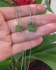 Genuine HeTian Nephrite Green Jade Lucky KouKou Circle Pendant Necklace