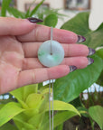 Baikalla "Good Luck Button" Necklace White Green Jadeite Jade Lucky Ping An Kou Pendant