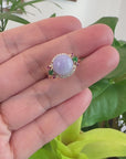 14k Yellow Gold Natural Rich Lavender Oval Jadeite Jade Engagement Ring With Diamonds