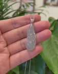 Genuine Ice Jadeite Jade Fu Dou Necklace With White Gold VSI Diamond Bail