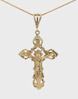 14k Yellow Gold Diamond Cut Cross Pendant Necklace