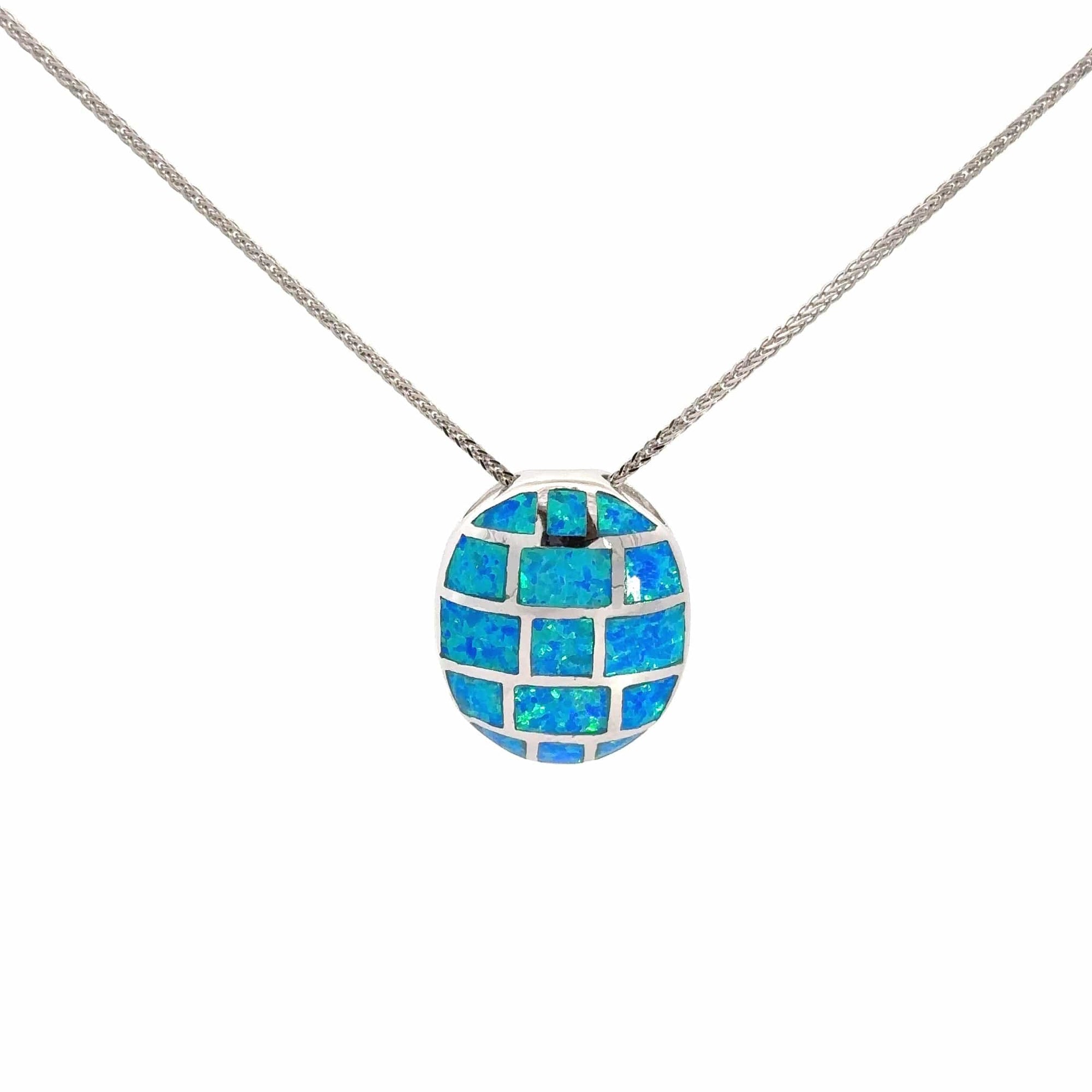 Baikalla Jewelry Gemstone Pendant Necklace Blue Opal Baikalla Sterling Silver Lab-Made Opal Turtle Shell Pendant Necklace