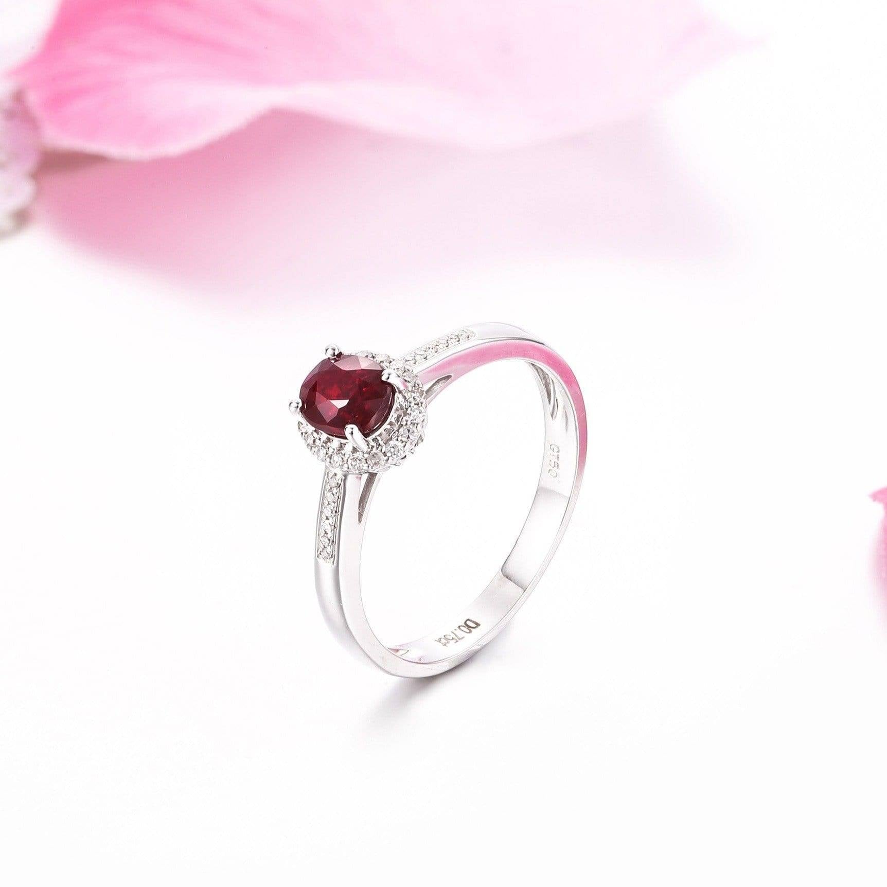 Baikalla Jewelry Gold Ruby Ring 18k White Gold & Natural A 3/4 Ruby Ring with Diamonds